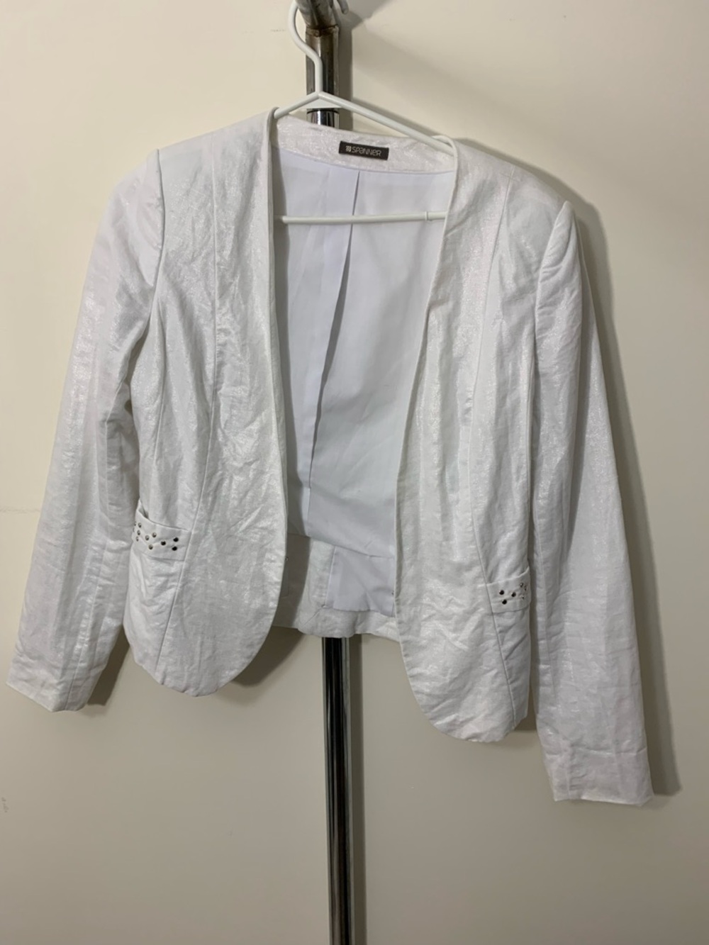 SPANNER White Open-Front Stud Pocket Blazer